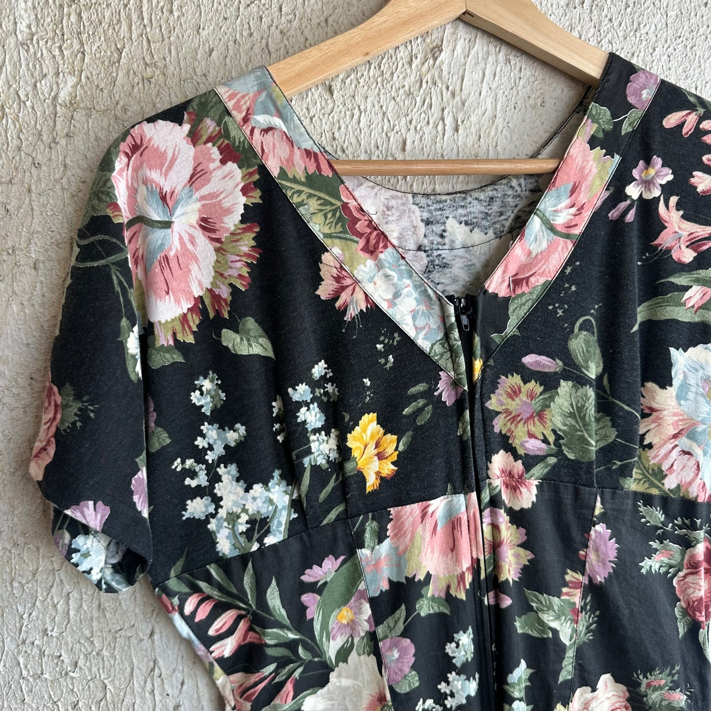 80s Floral Black Dress