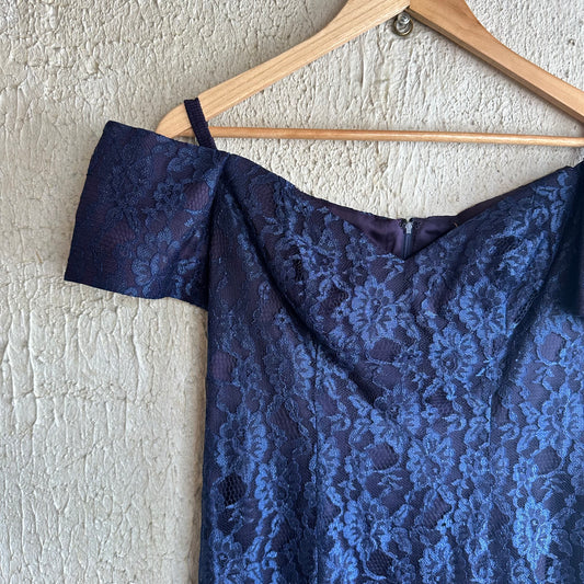 Jump 80s Navy Lace Off Shoulder Mini Dress S/M