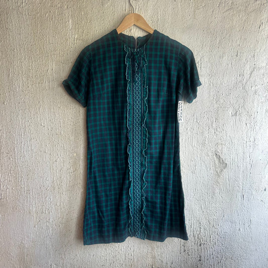 Vtg Plaid Ruffle Dress M