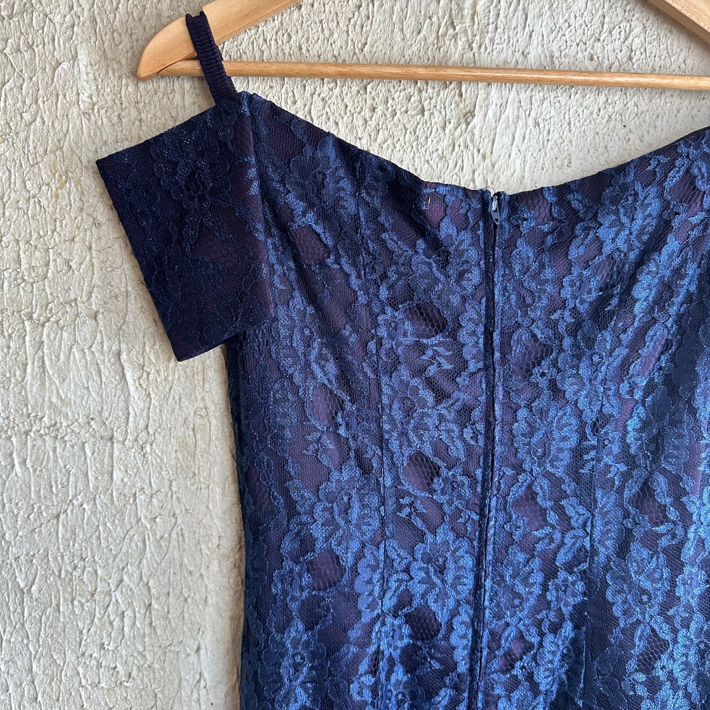 Jump 80s Navy Lace Off Shoulder Mini Dress S/M