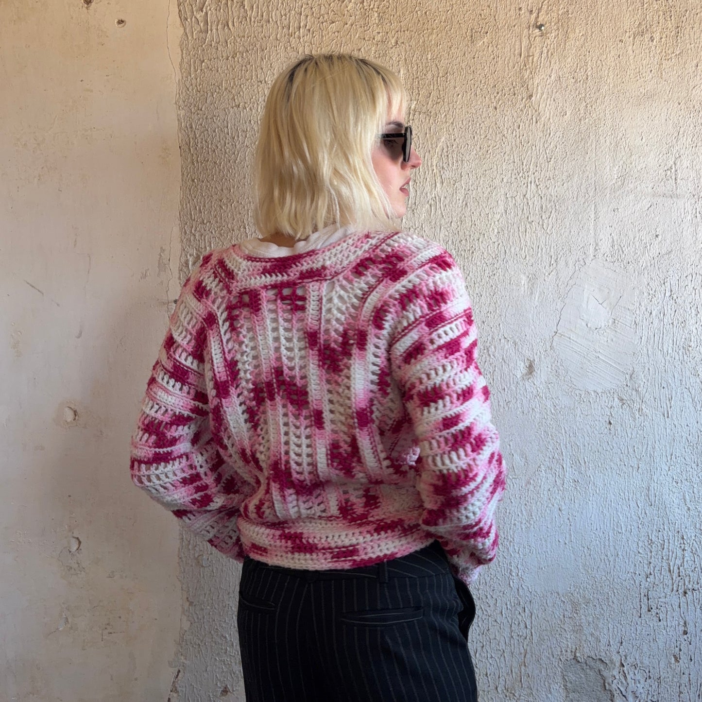 VTG Pink Crochet Sweater M