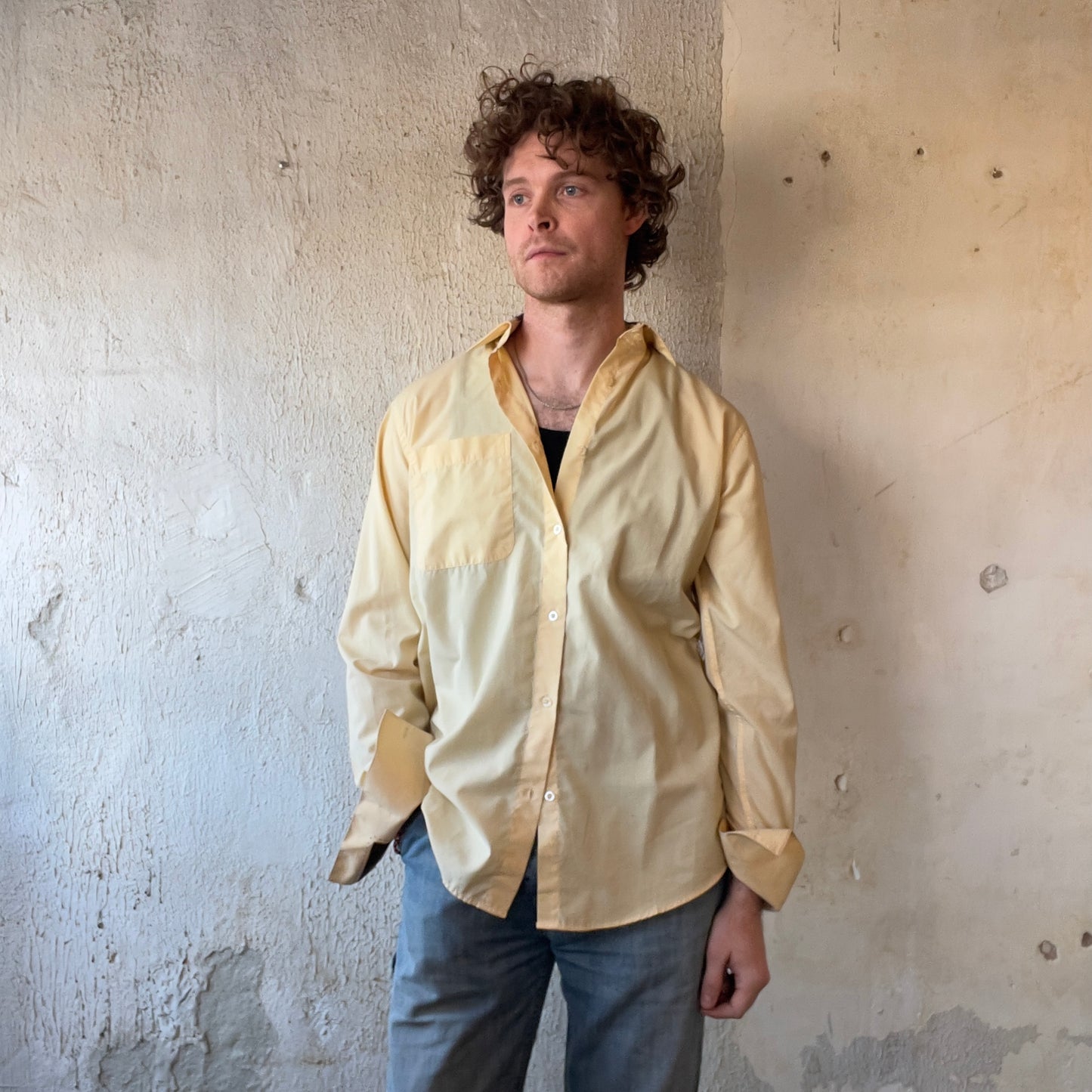 VTG Yellow Shirt w/ Brown Collar