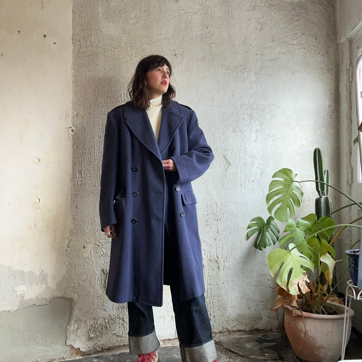 50s Military Blue Wool Coat