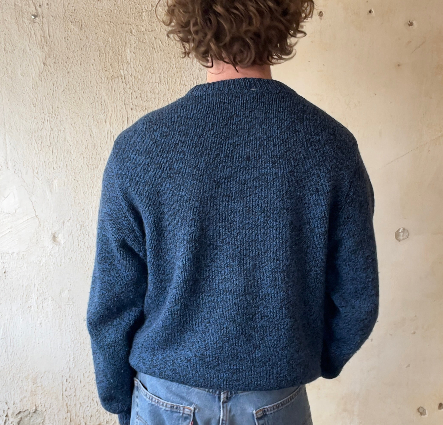 BLUE/BLACK LANDS END MARLED SWEATER MADE IN USA