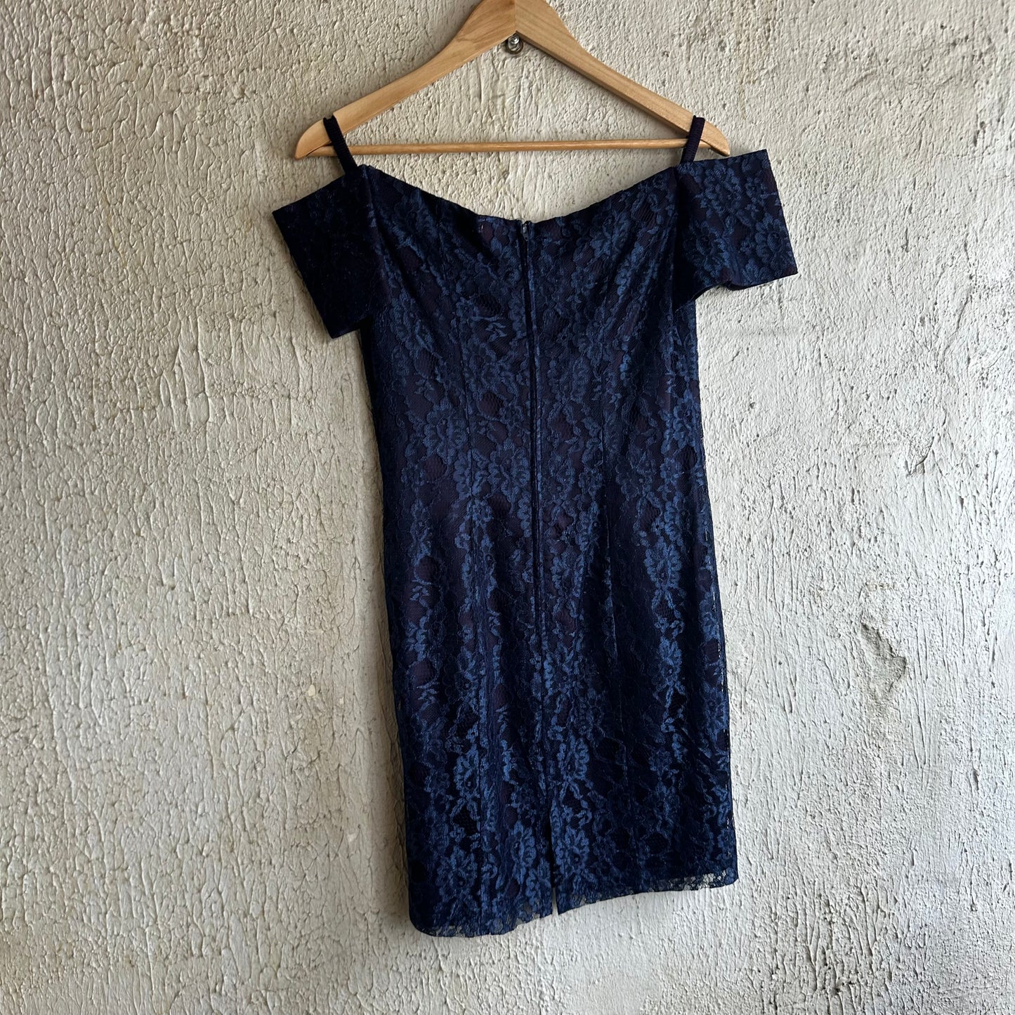 Jump 80s Navy Lace Off Shoulder Mini Dress S/M