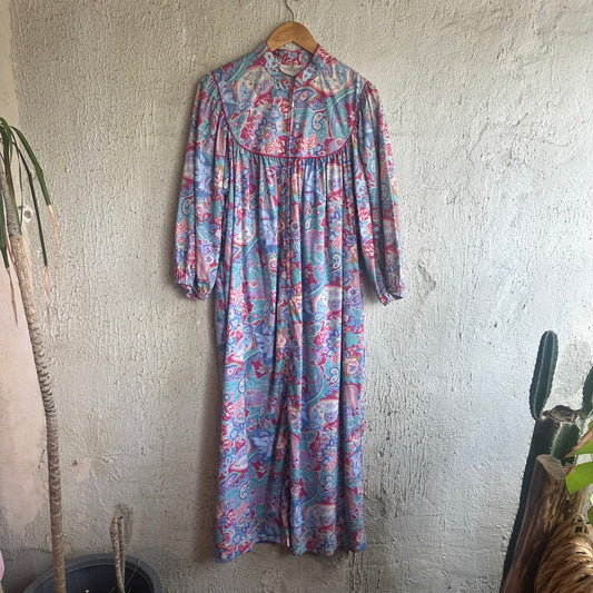 80s Paisley Peony Print Garden Dress M