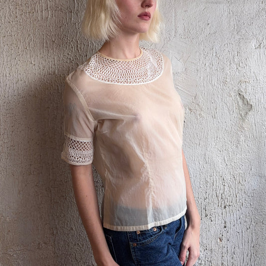 VTG Cream Sheer Shirt S