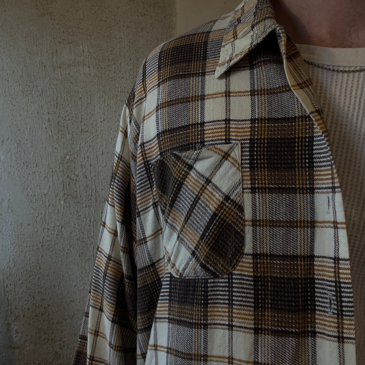 70s BROWN AND YELLOW PLAID FLANNEL