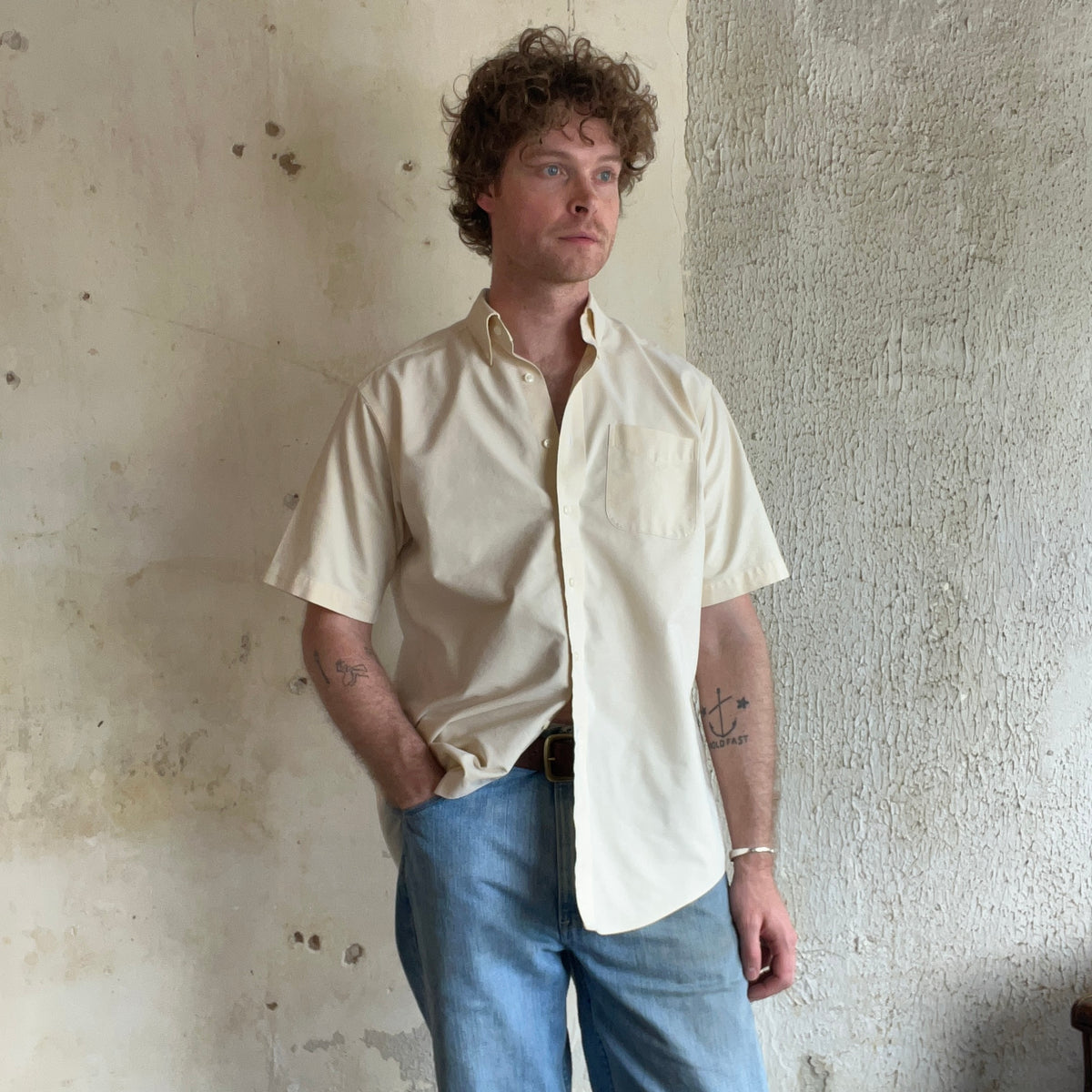 LL Bean Butter Yellow Short Sleeve Oxford Shirt
