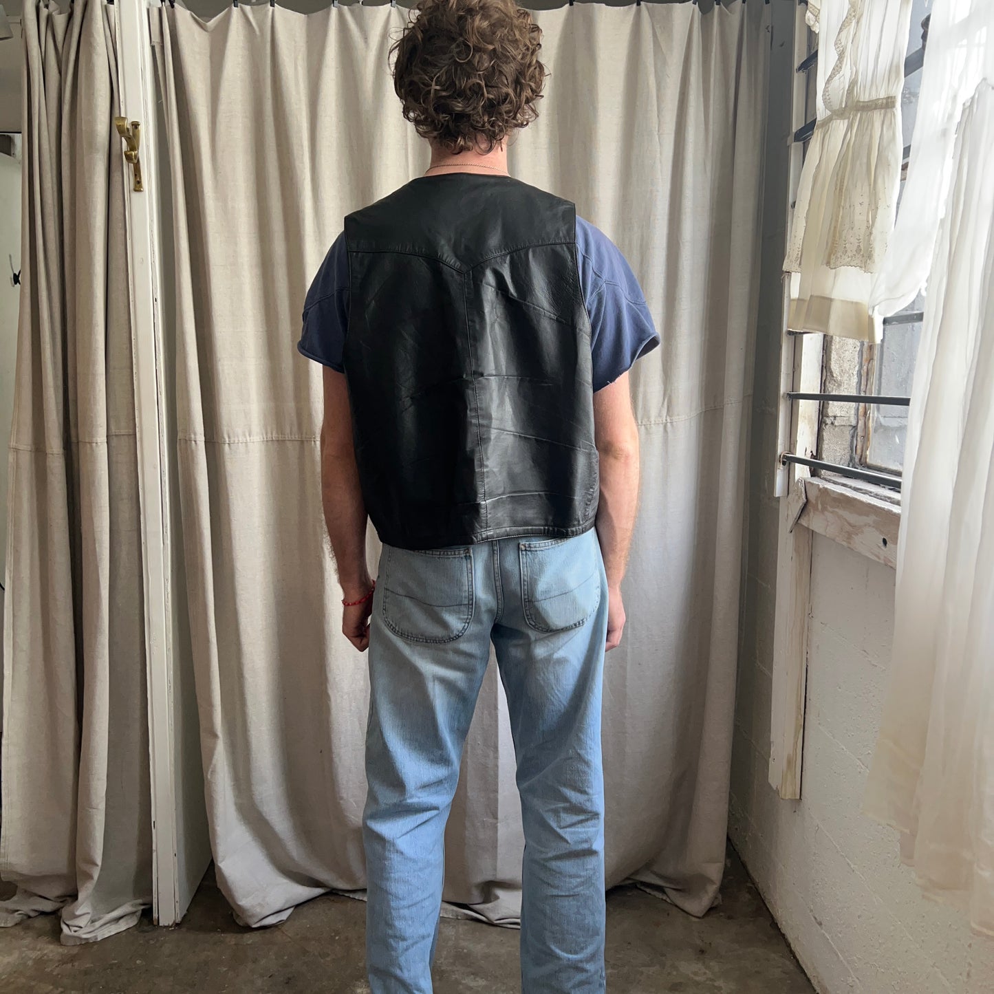 VTG Black Leather Vest
