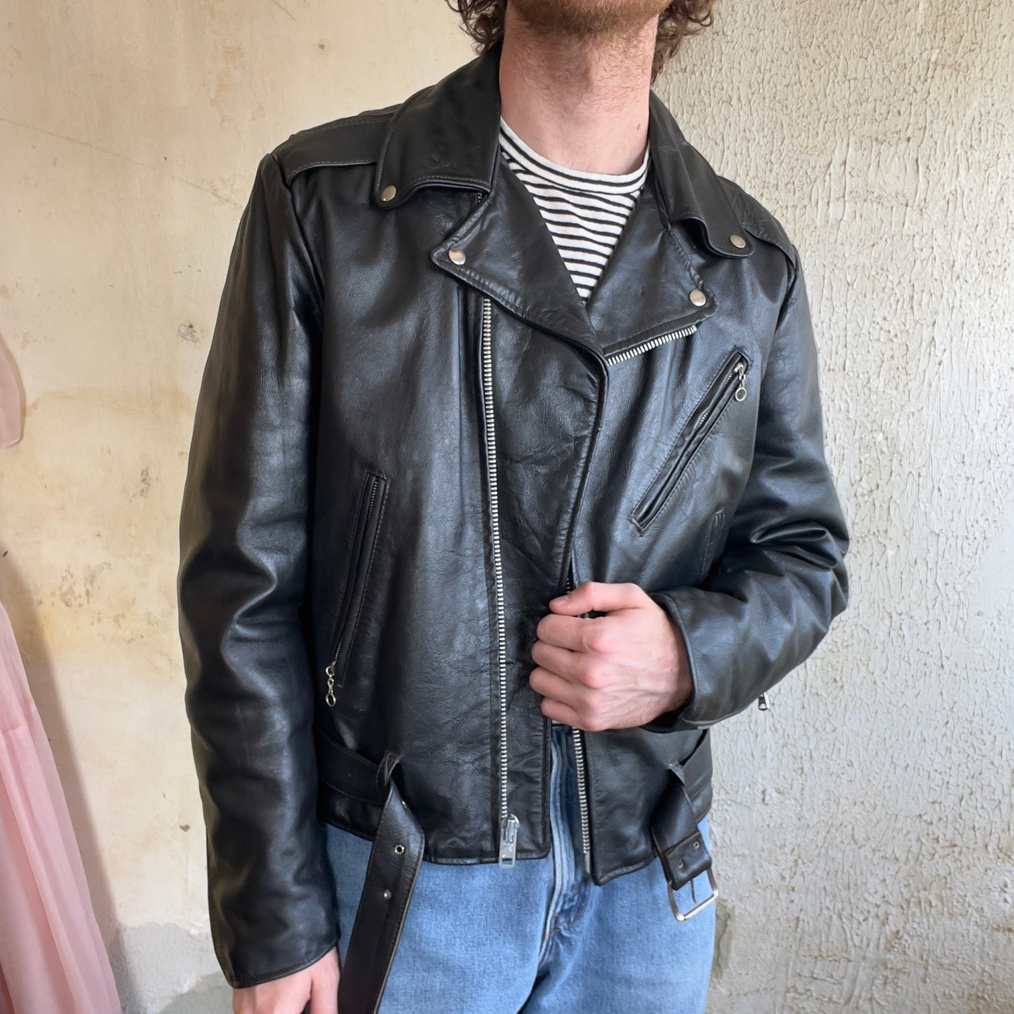 VTG EXCELLED BLACK MOTO LEATHER JACKET