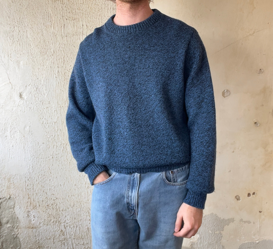 BLUE/BLACK LANDS END MARLED SWEATER MADE IN USA