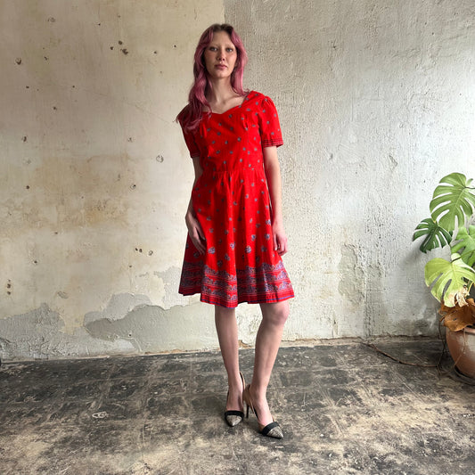 1950’s Red Fruit Plate Print Dress S