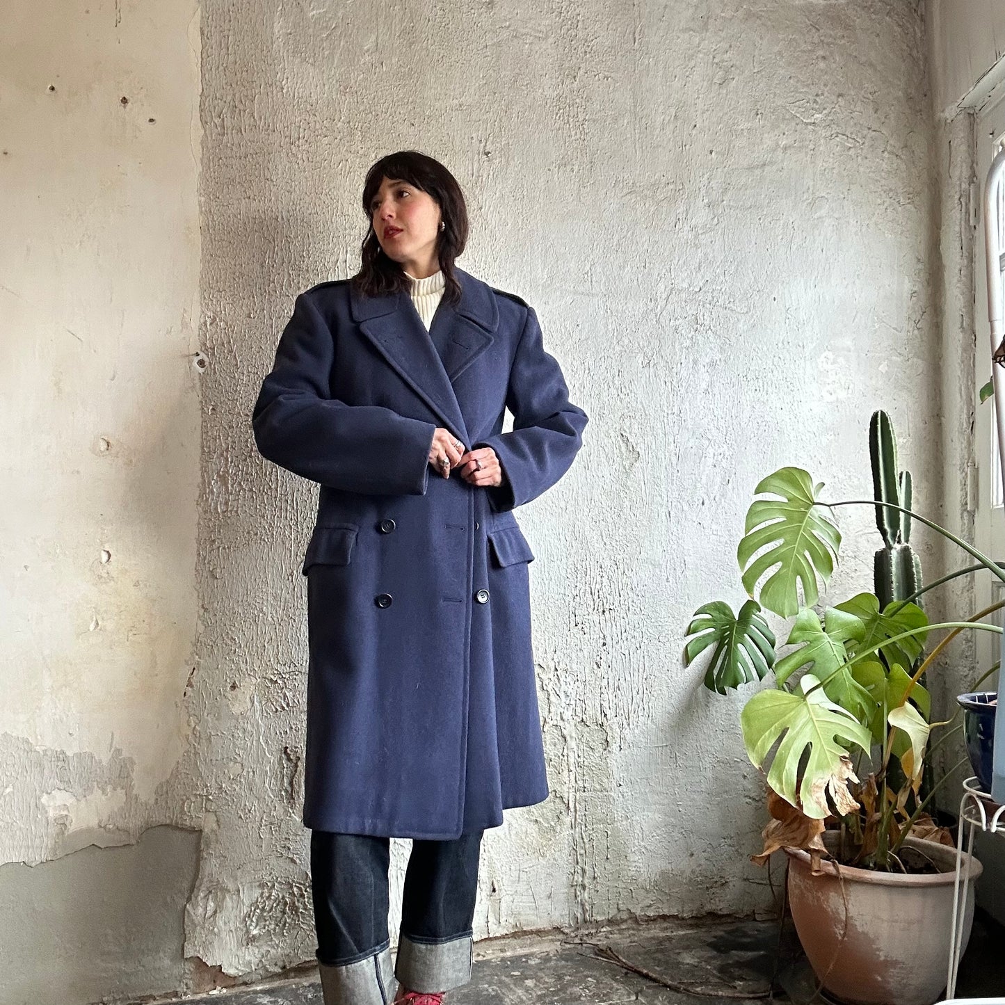 50s Military Blue Wool Coat