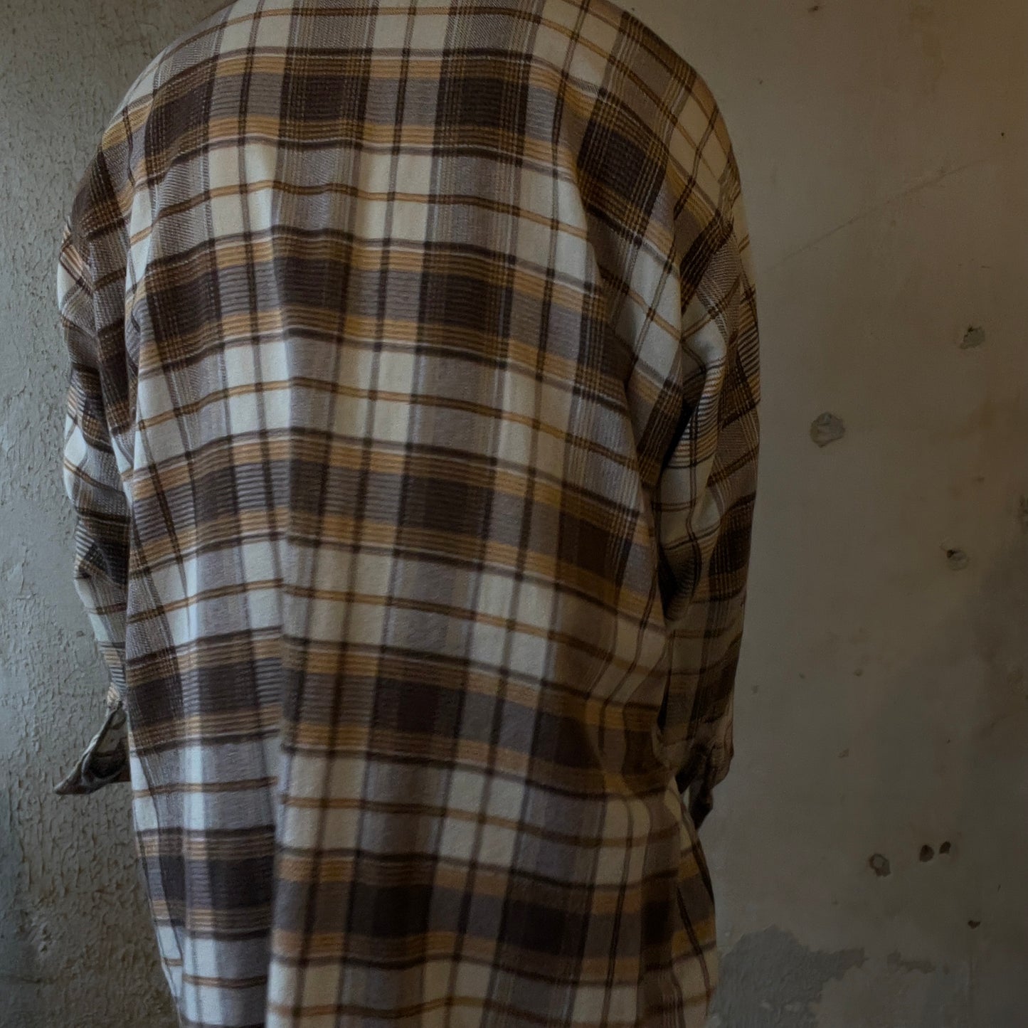 70s BROWN AND YELLOW PLAID FLANNEL