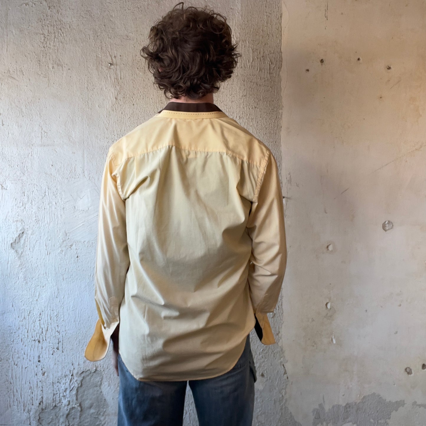 VTG Yellow Shirt w/ Brown Collar