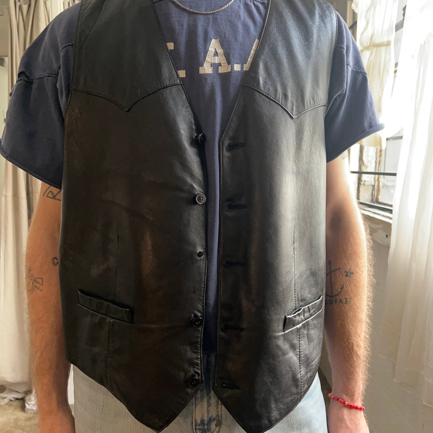 VTG Black Leather Vest