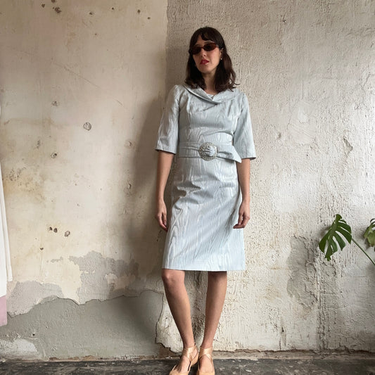 VTG Icy Blue Belted Dress Jeanne Durrell S