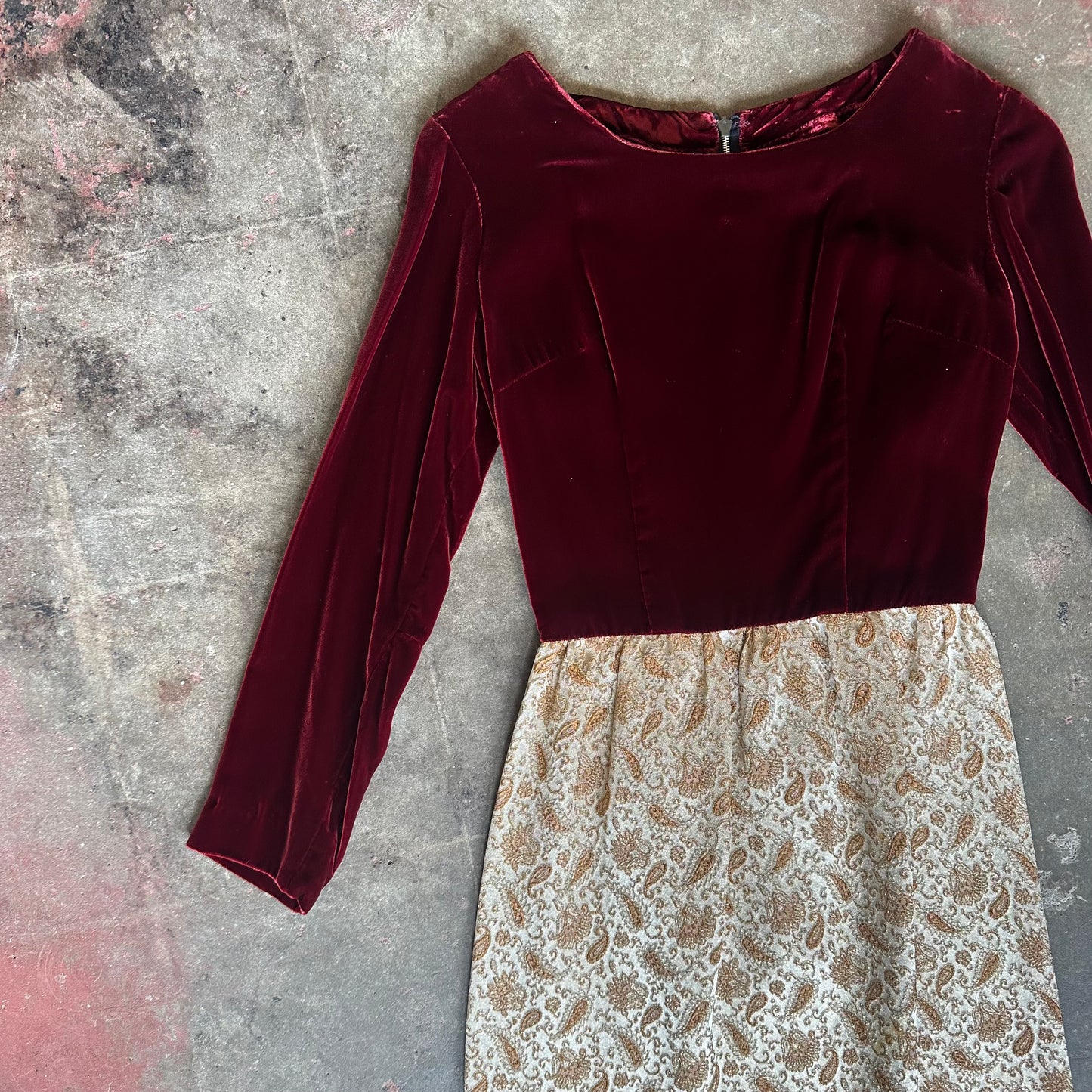 VTG Red Velvet and Gold Paisley Dress S