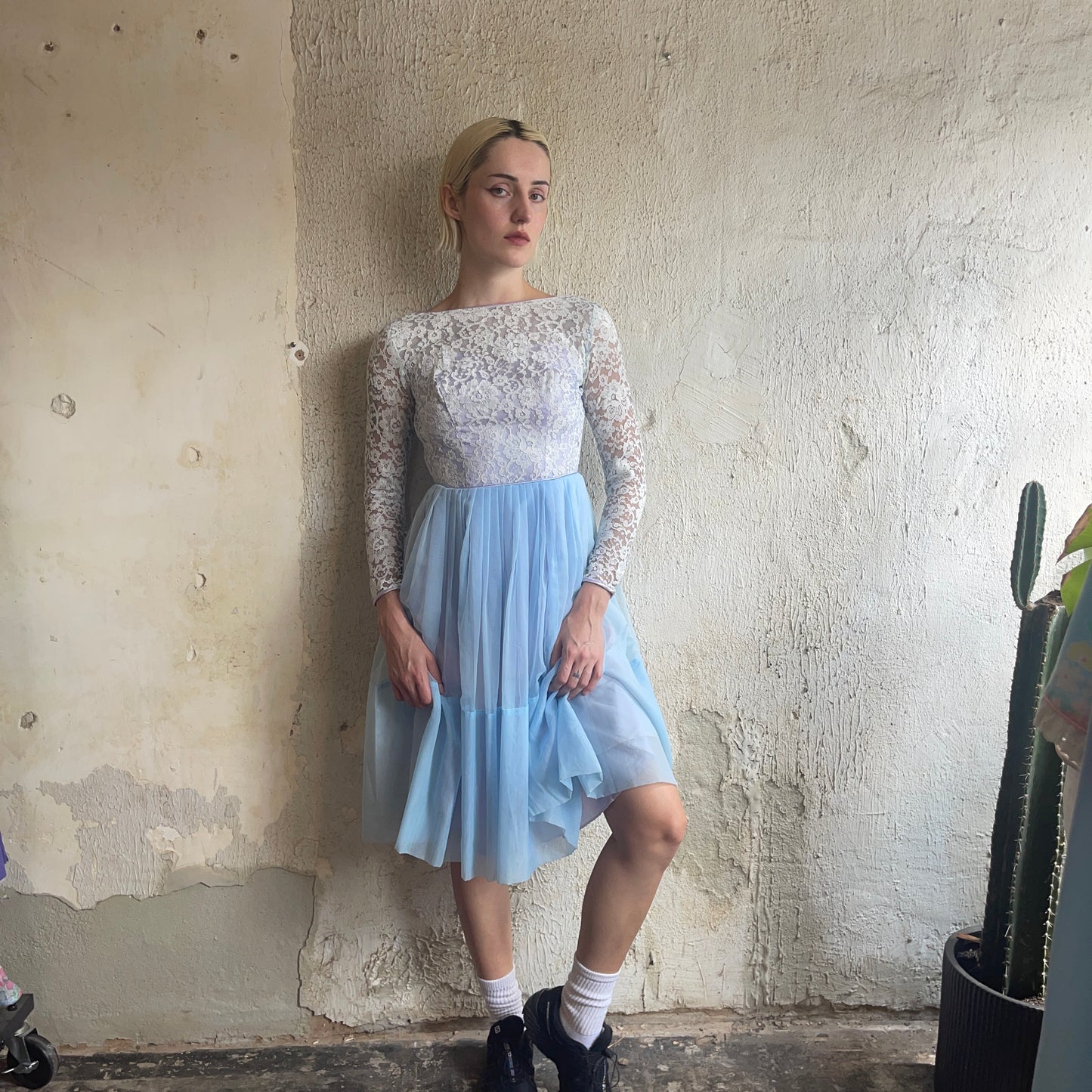50’s Blue Lace LS Dress