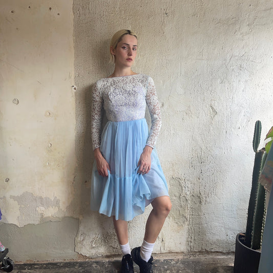 50’s Blue Lace LS Dress