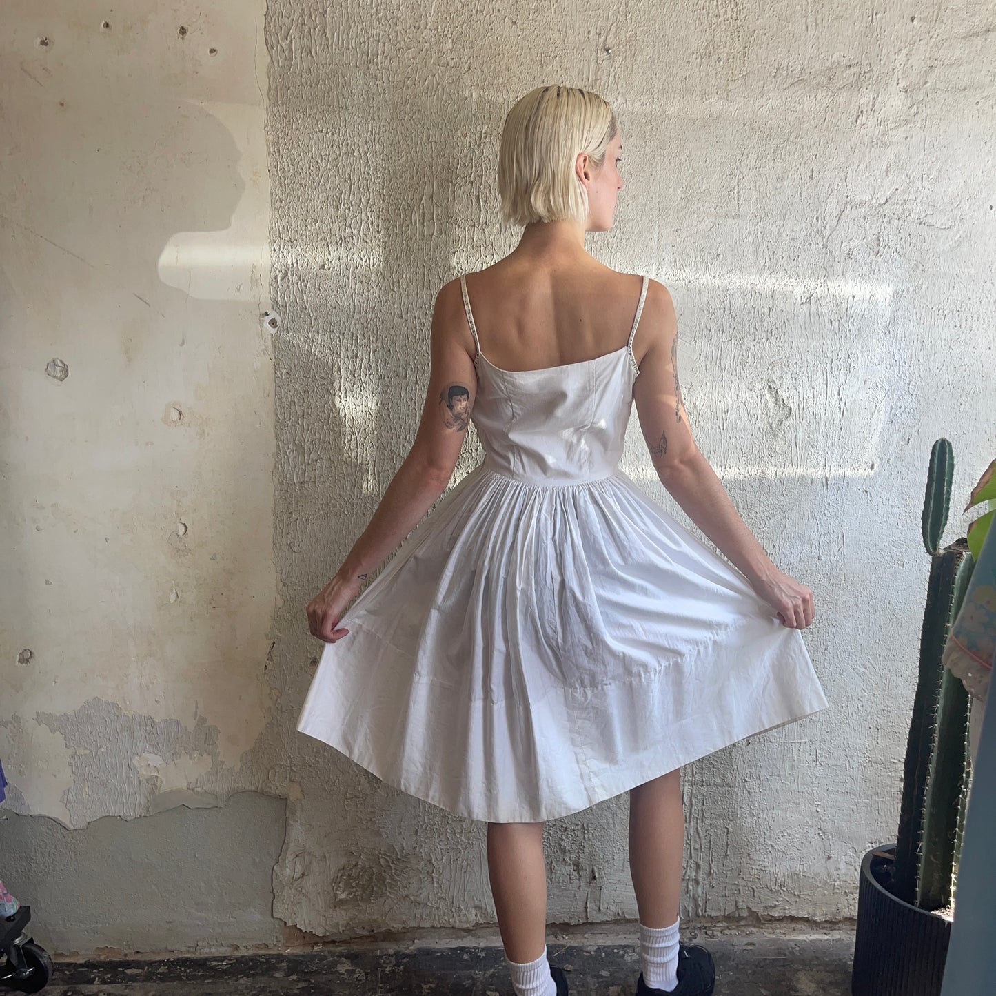 VTG White Pleated Dress With Sequin Detail
