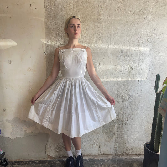 VTG White Pleated Dress With Sequin Detail