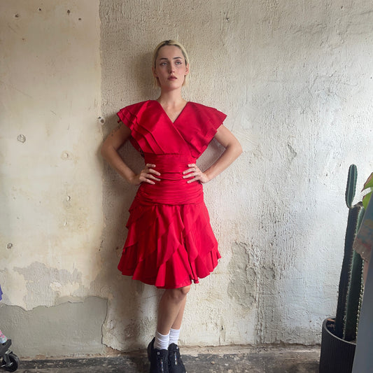 VTG Red Ruffle Cocktail Dress XS&nbsp;