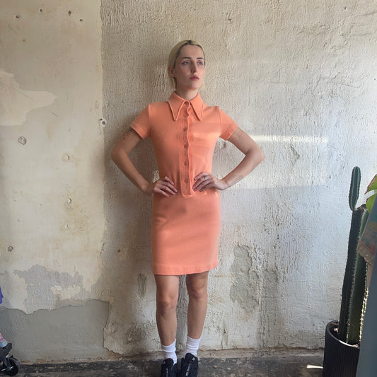 70’s Peachy Collared Short Sleeve Dress
