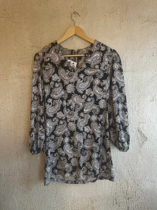 Vintage B&W Paisley Mini Dress S