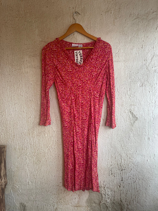 90’s Floral Bell Sleeve Dress M