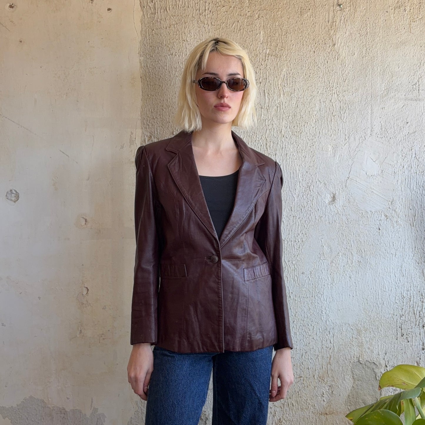 Split End Burgundy Leather Jacket M