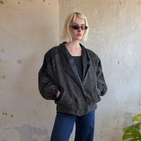 80’s Leather Wool Jacket L
