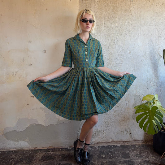 VTG Handmade Blue/Green Dress XS
