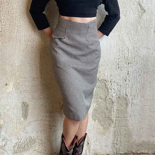 VTG Houndstooth Highwaist Pencil Skirt XS