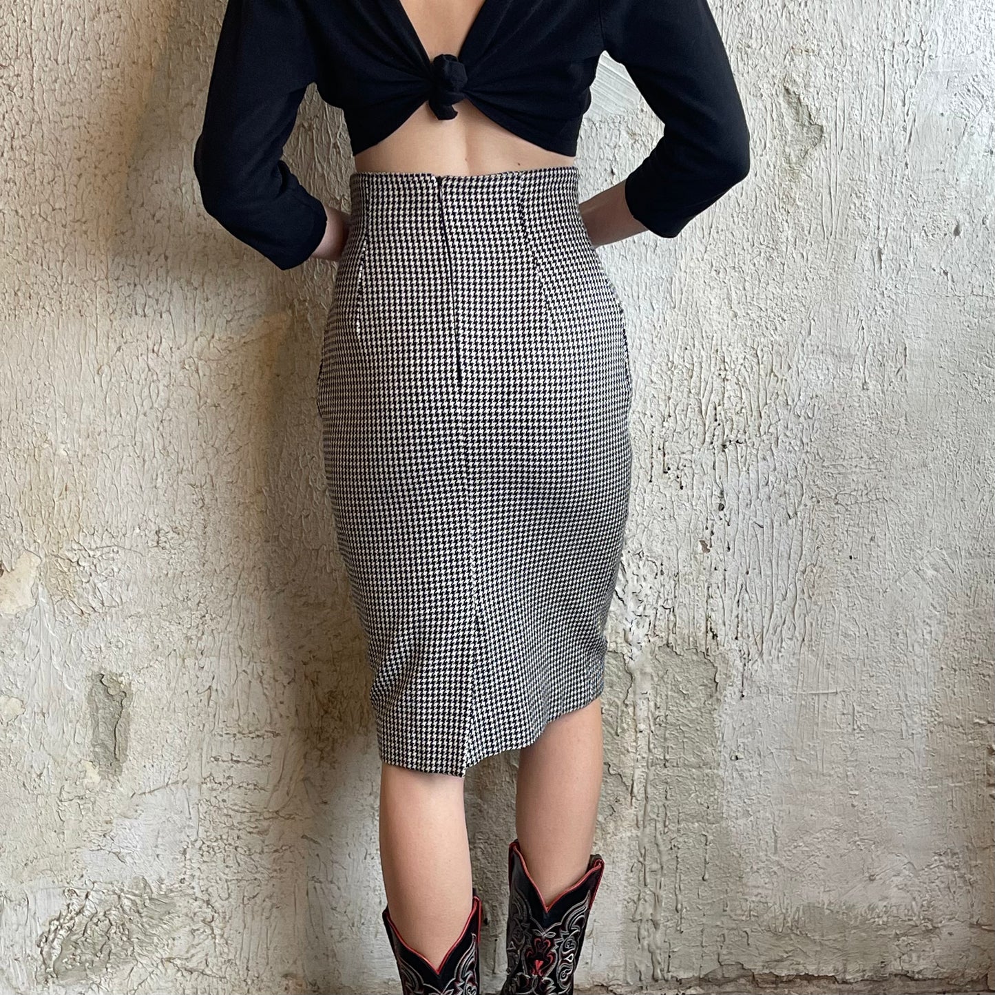 VTG Houndstooth Highwaist Pencil Skirt XS