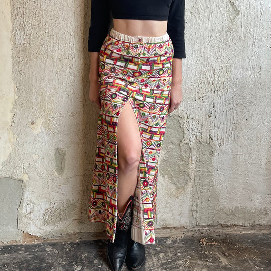 VTG ILGWU Maxi Embroidered Skirt S