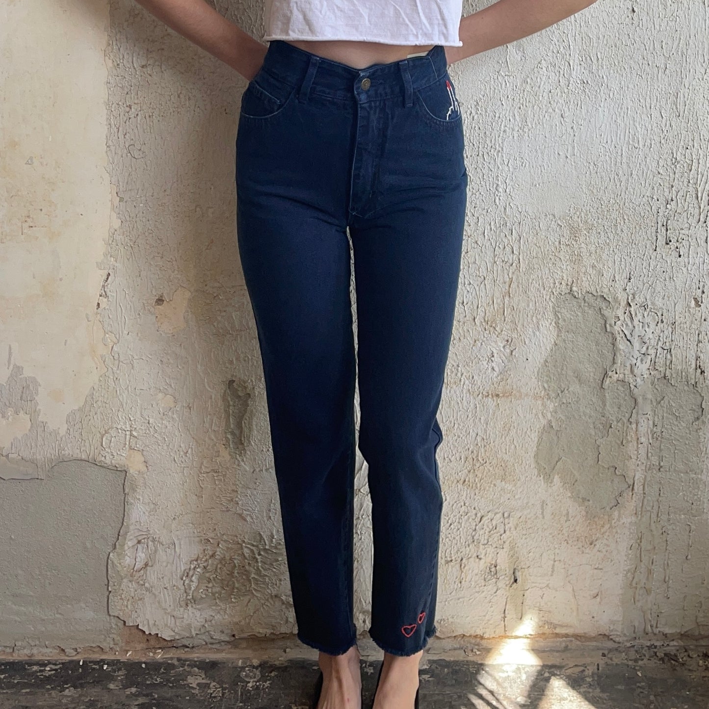 VTG navy blue Jeans w/ “F U” Embroidery Sz. 0