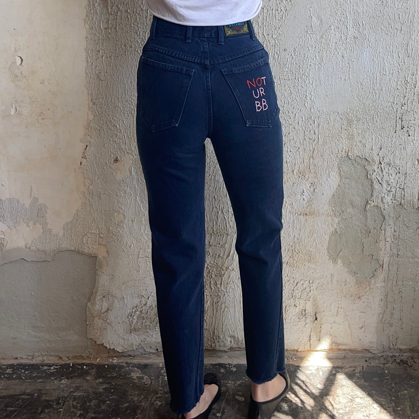 VTG navy blue Jeans w/ “F U” Embroidery Sz. 0