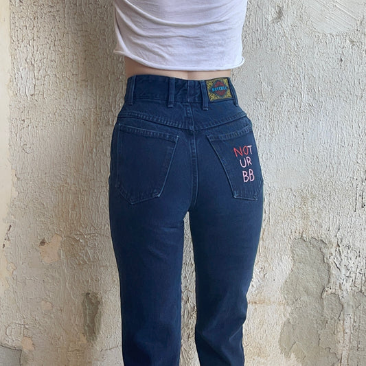 VTG navy blue Jeans w/ “F U” Embroidery Sz. 0