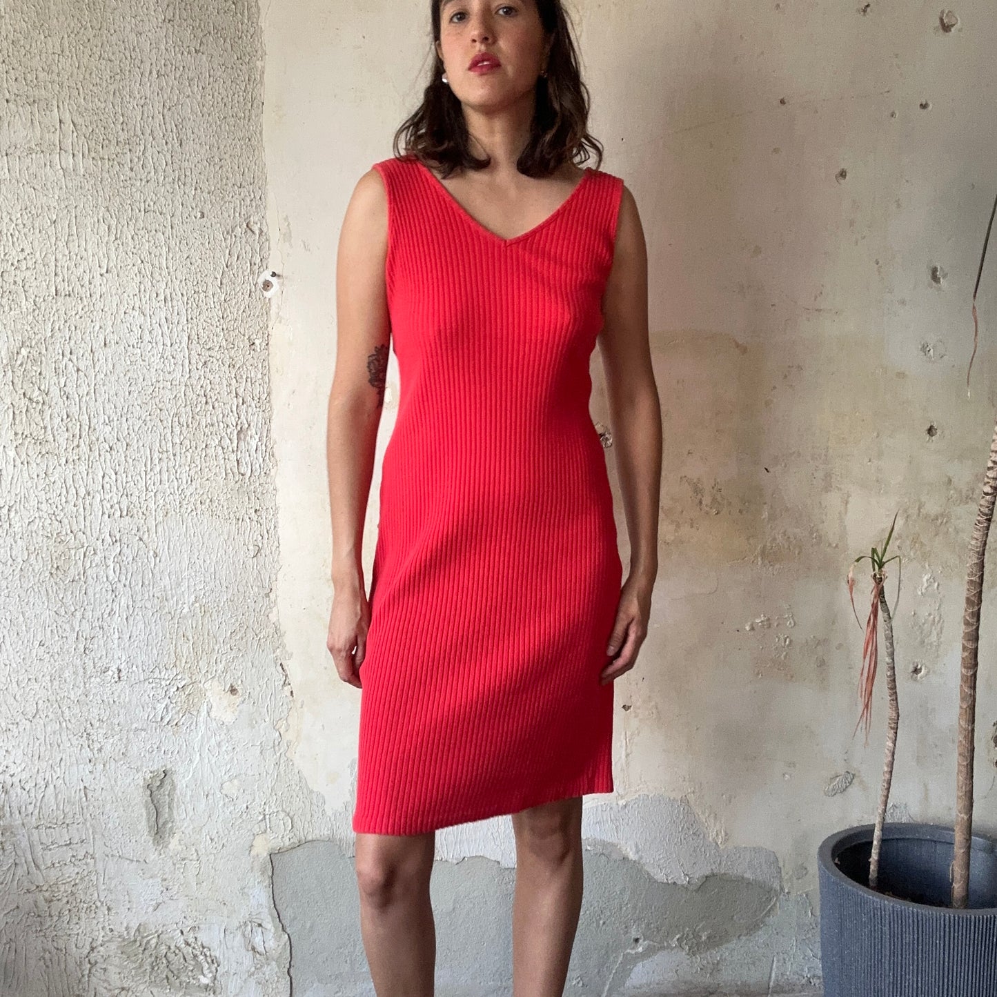 90’s Red Ribbed Tank Dress S