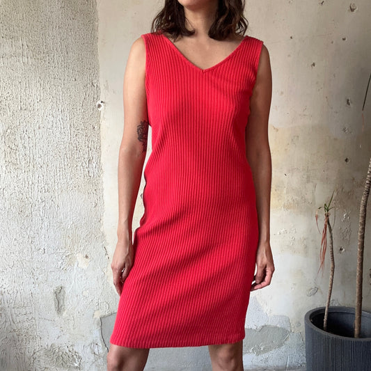 90’s Red Ribbed Tank Dress S