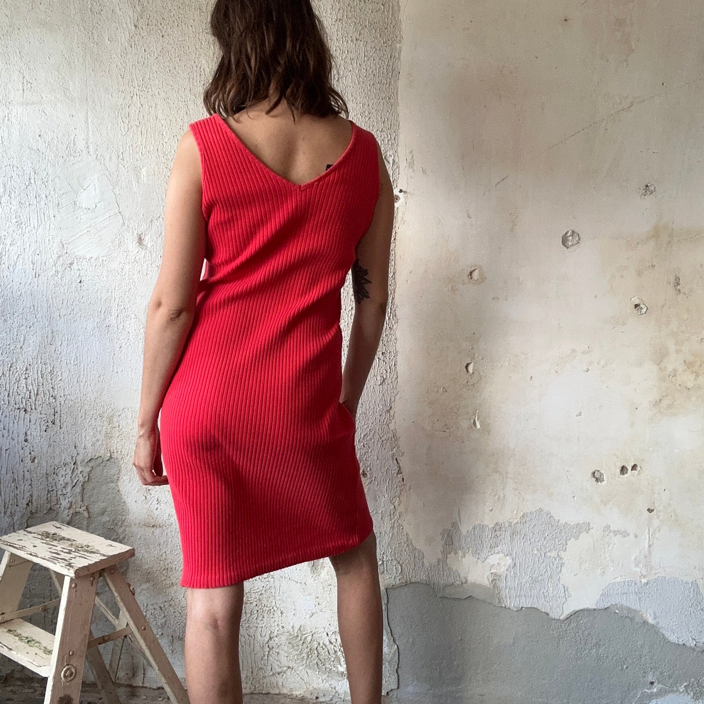 90’s Red Ribbed Tank Dress S