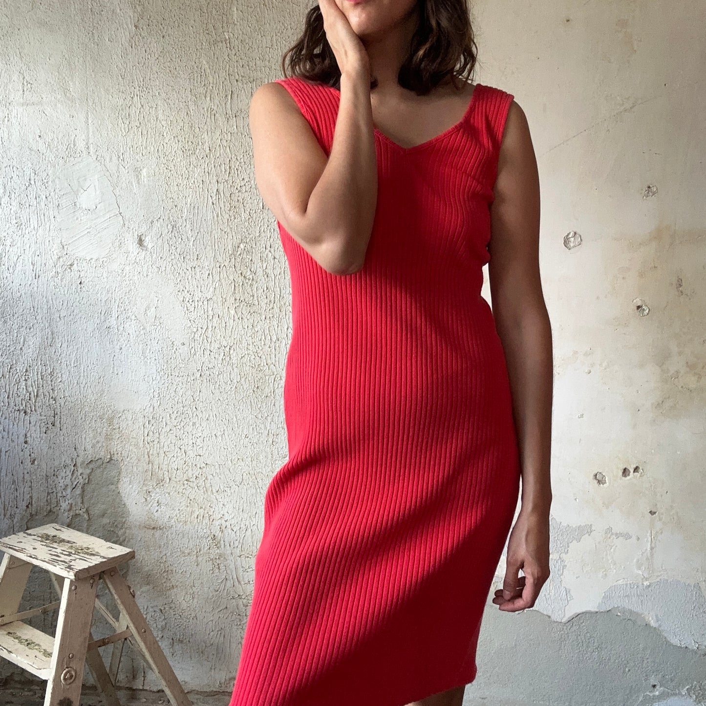 90’s Red Ribbed Tank Dress S