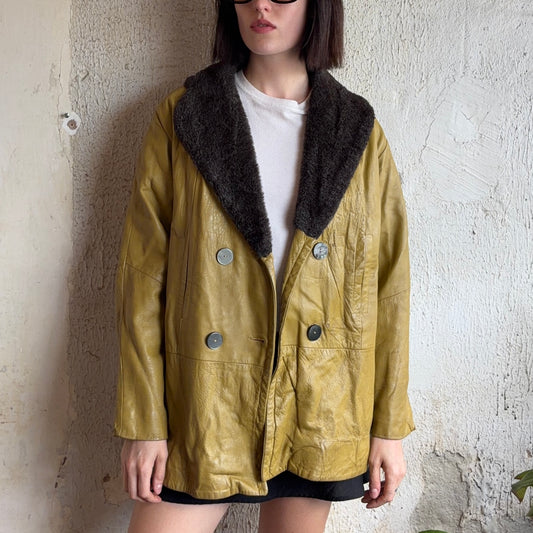 Green Fur Leather Jacket L