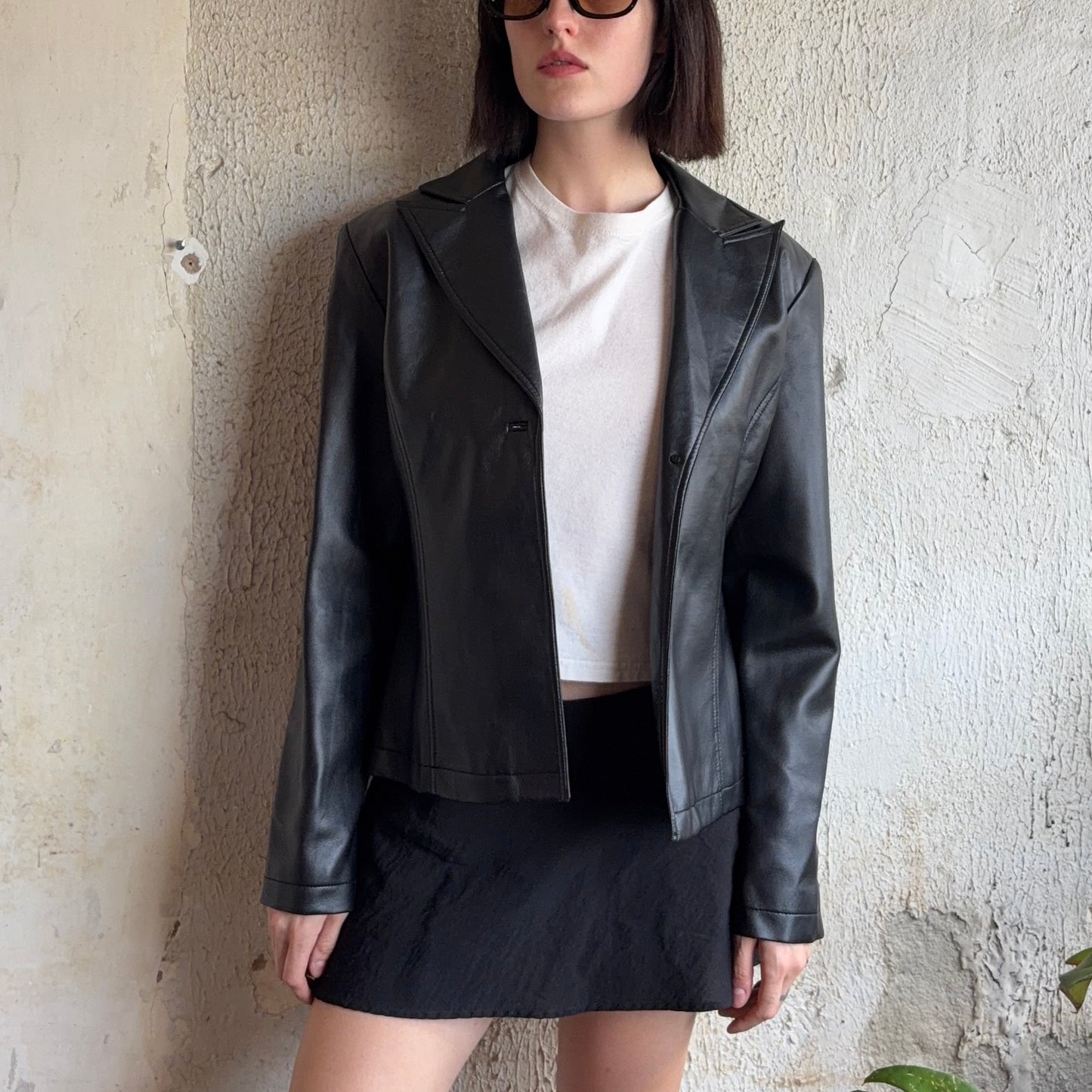 Black Cropped Faux Leather Jacket S