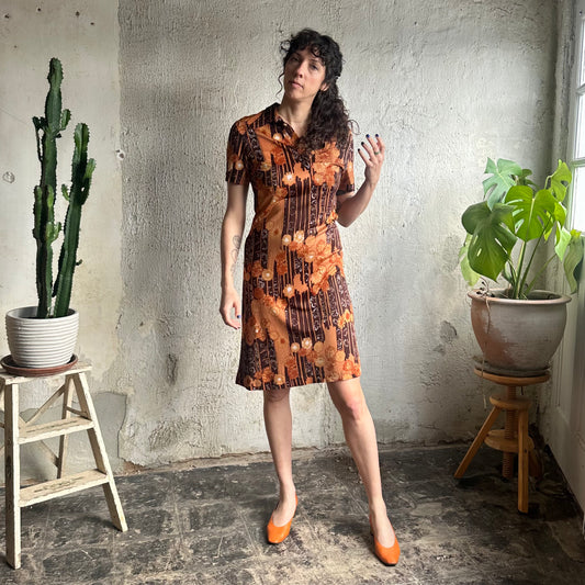 1970’s Burnt Orange Brown Dress Found in Italy S