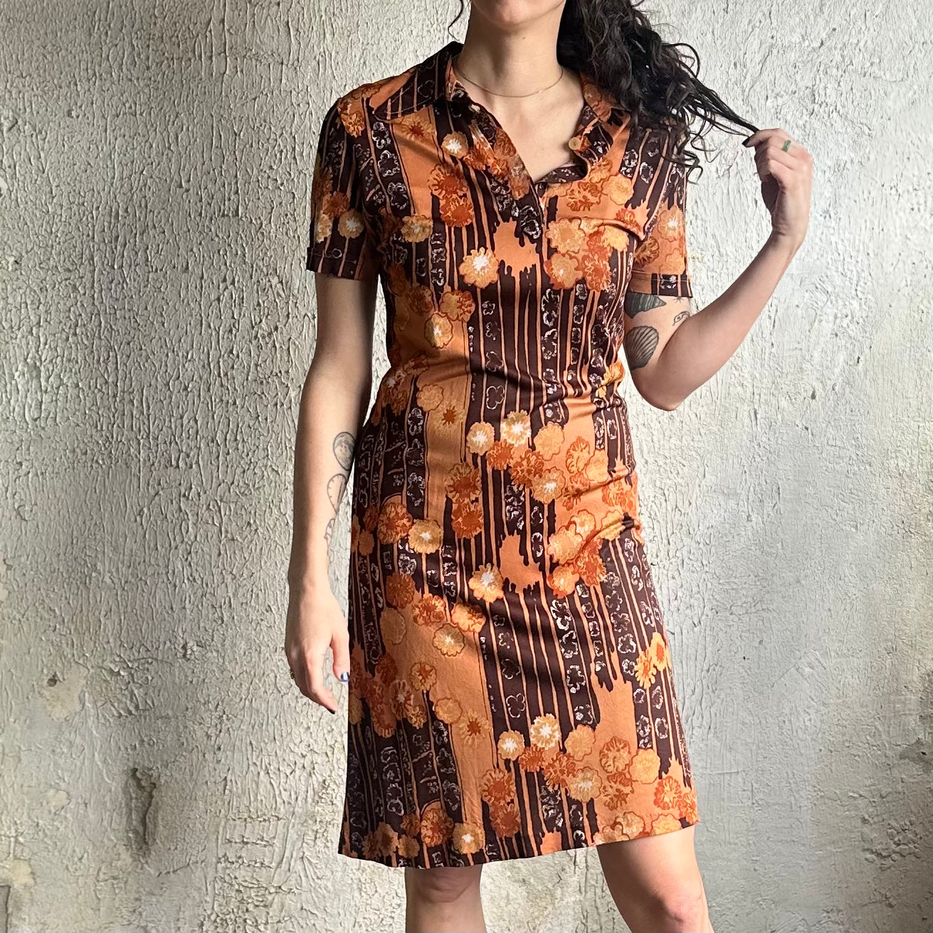 1970’s Burnt Orange Brown Dress Found in Italy S
