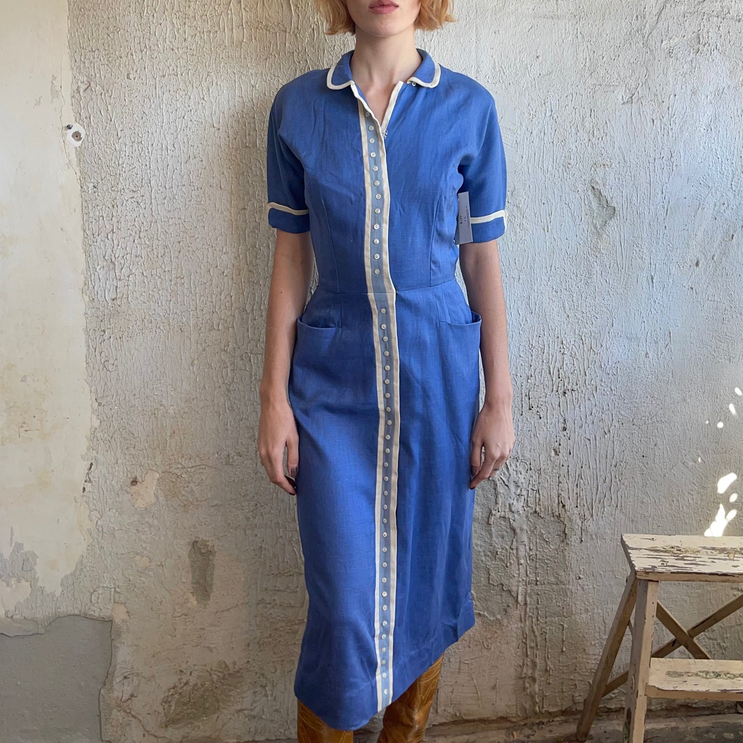 1940’s Blue Button Dress XS