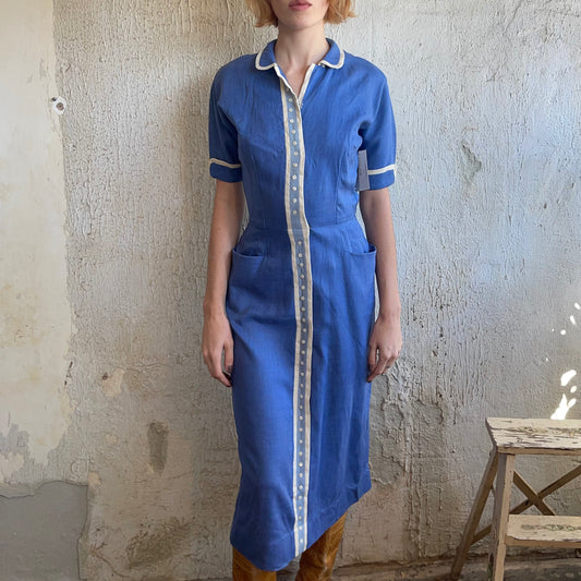 1940’s Blue Button Dress XS